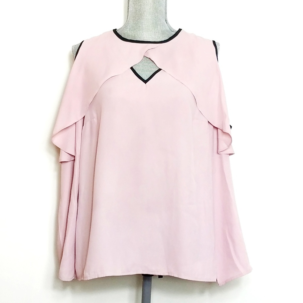 NEW Love Scarlett Pink Cold Shoulder Ruffle Top